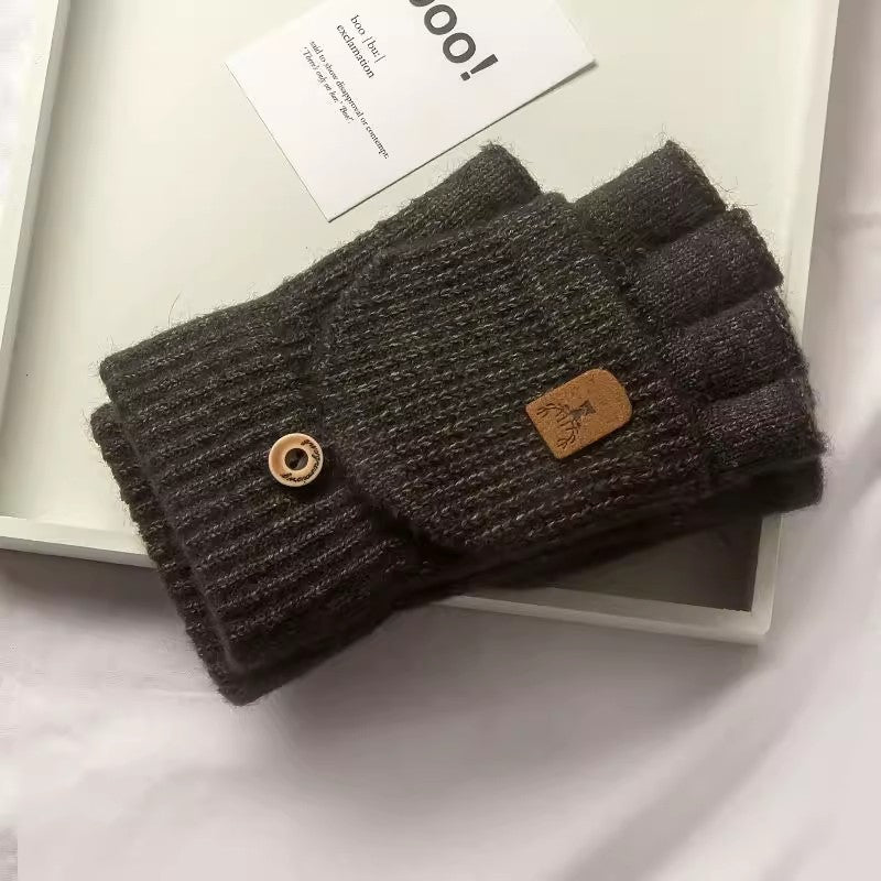 Gants de moitié doigt couple automne et hiver tricoter la laine Flip Riding chaud