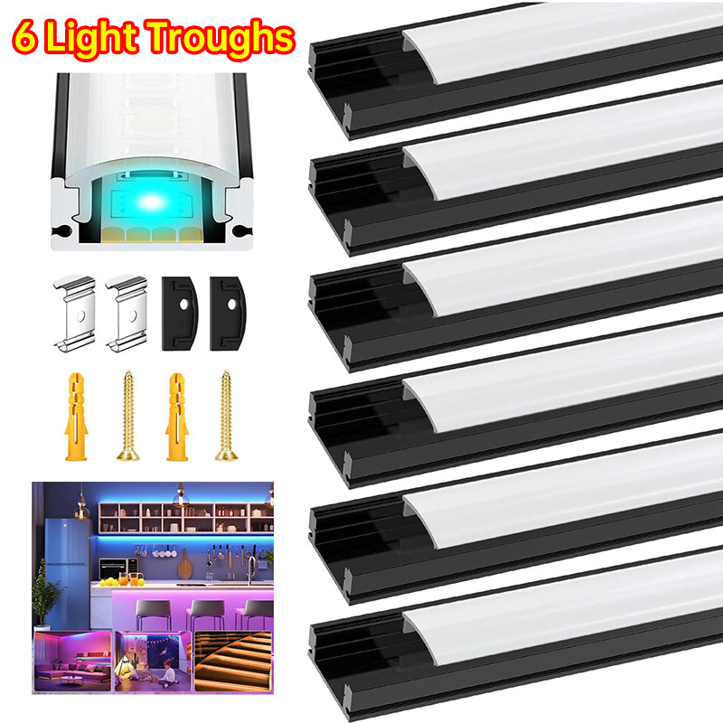 6 Pack noir U forme LED en aluminium canal 3.3FT 1M LED profil avec lait blanc diffuseur C