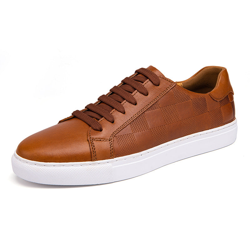 Première couche Cowhide printemps respirant blanc Chaussures blanc Plaid Board