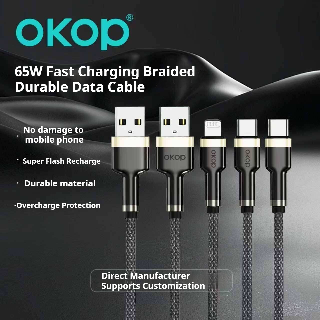 KP-318 Câble de données à charge rapide de 65W tressé Protection contre les surcharges durables Type-C Compatibl