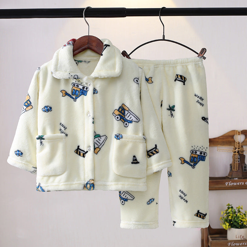 Printemps et automne Flannel de garçons et filles Mignon Kawaii Cartoon Animal Homewear