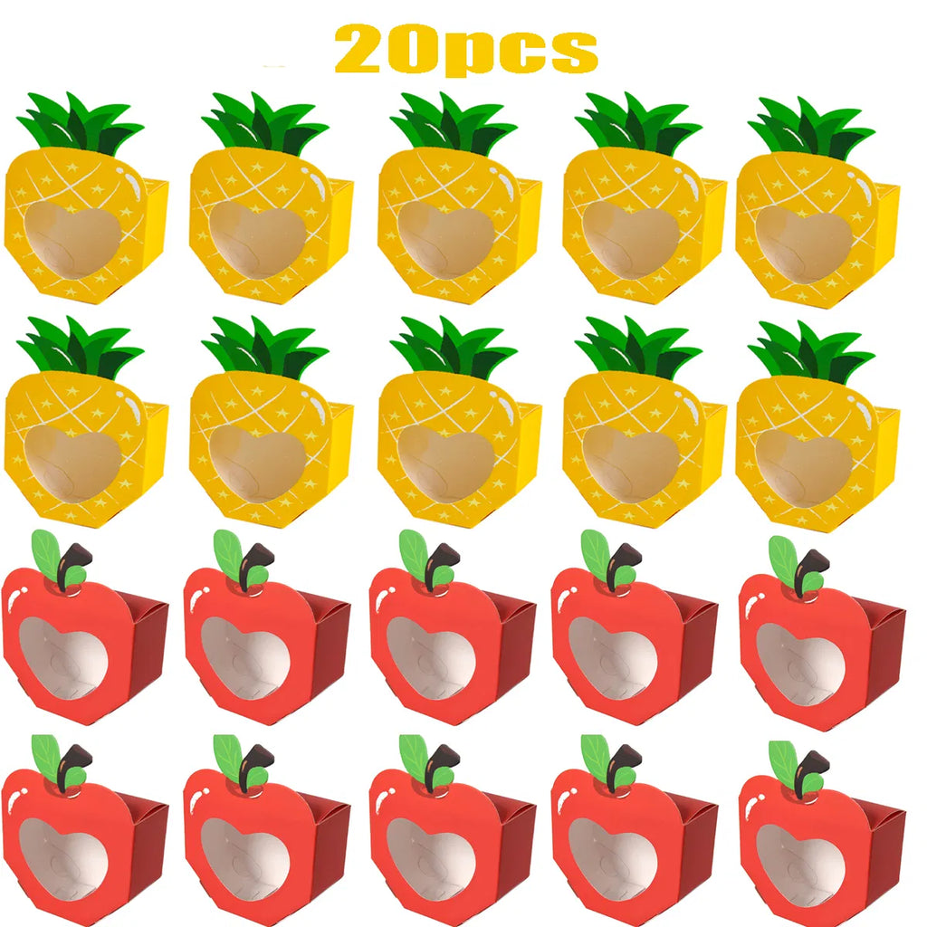 20 Mini boîtes cadeaux avec fenêtre 3D en forme d'ananas de pomme Boîte de cuisson Boîte de traitement de papier Contai