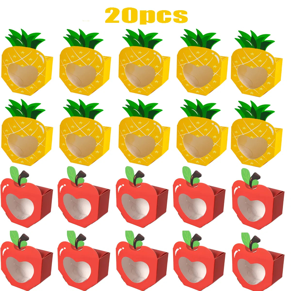 20 Mini boîtes cadeaux avec fenêtre 3D en forme d'ananas de pomme Boîte de cuisson Boîte de traitement de papier Contai