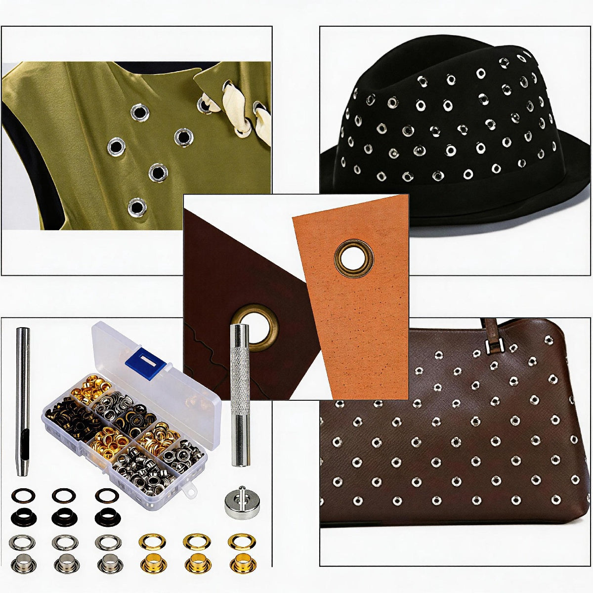 Ensemble de oeillets en métal avec outil d'installation – 100 oeillets de différentes tailles – Eyelet complet K