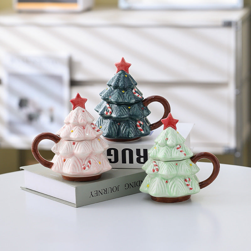 Mug en forme d'arbre de Noël en céramique - Coupe de café festive pour décoration maison et cadeau