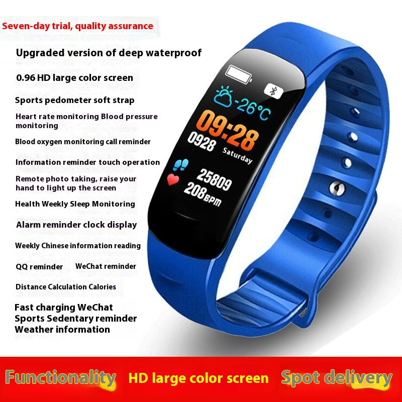 C1 Pression artérielle Fréquence cardiaque Étanche Écran de couleur Bluetooth Pedometer Sports Watch