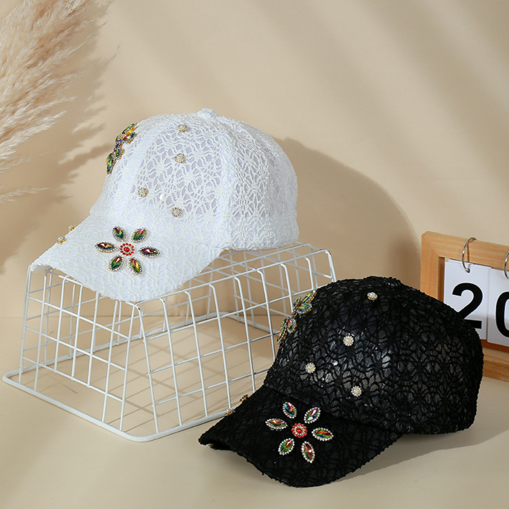 Lady's Lace-textured Colored Diamond Flower-pattern Respirant Versatile Fashionable Baseb