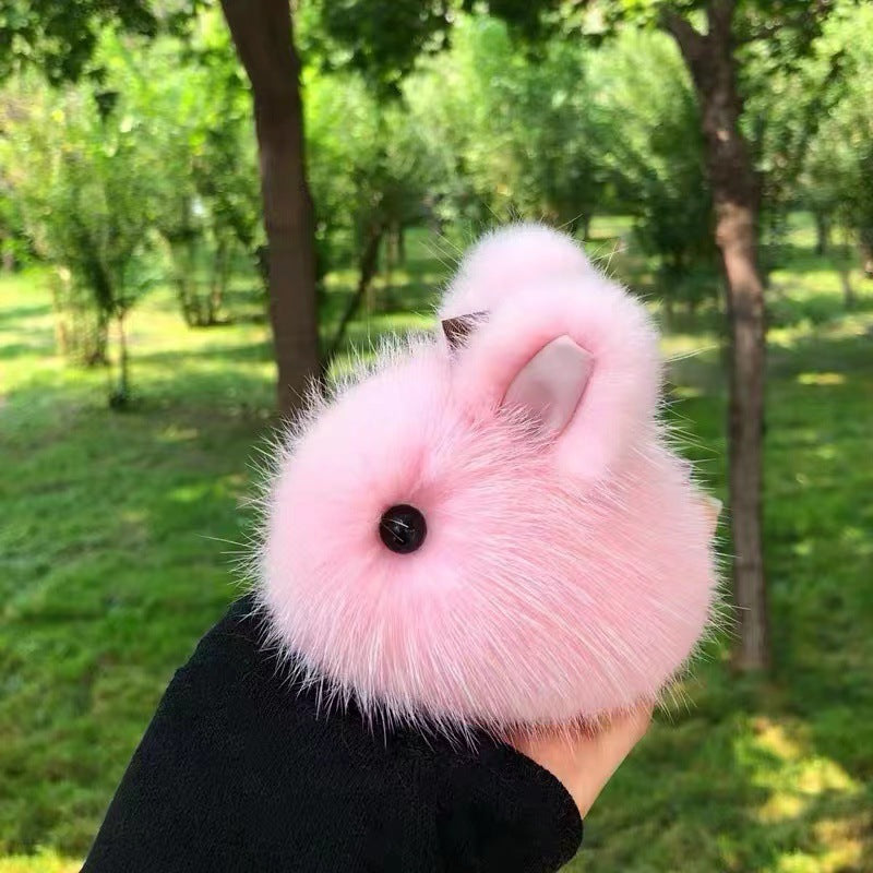 Faux-fur Mini Bunny Plush Charm Petit Jade Rabbit Car Keychain Pendentif