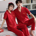 Couple pyjama hommes coton rouge année animal pantalons manches courtes maison vêtements ensemble