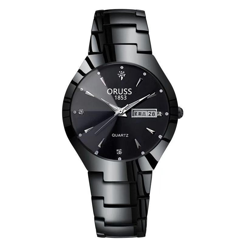 Tungstène acier couleur imperméable mode étudiant couple calendrier Quartz montre