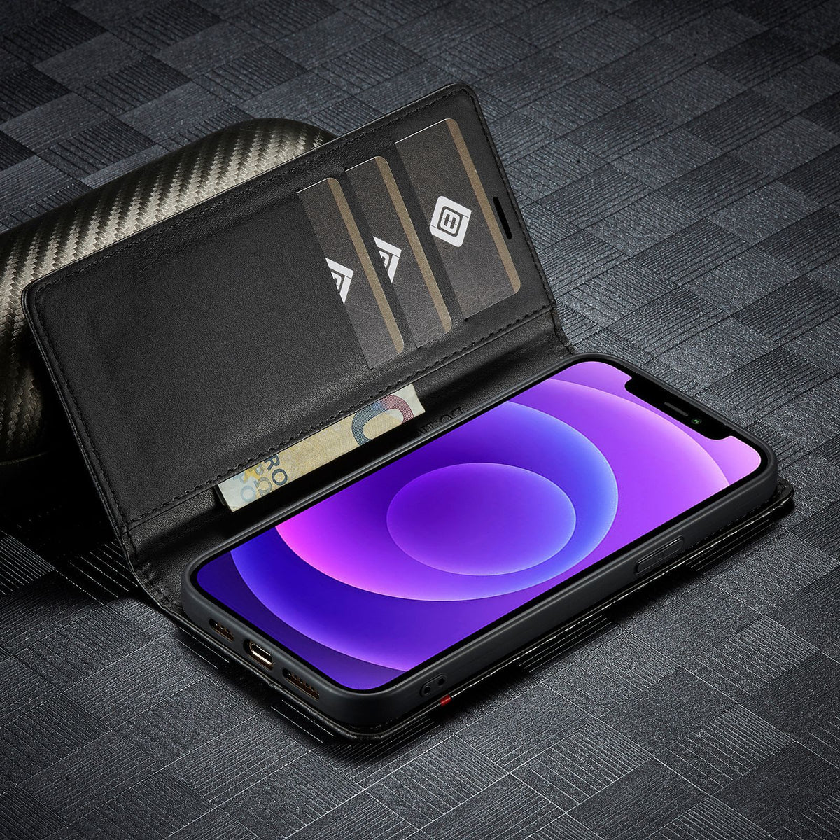 Convient pour boîtier de téléphone en fibre de carbone en cuir