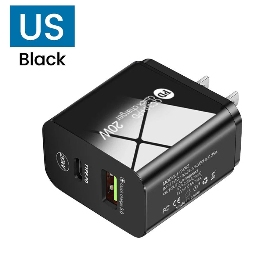 PD12W Chargeur 5V 24A Adaptateur de charge standard européen et américain britannique Type-c