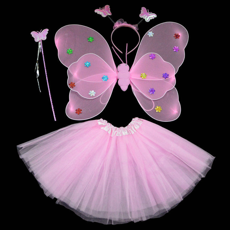 Ensemble de performances de jour pour enfants Ailes à paillettes double couche 4 pièces