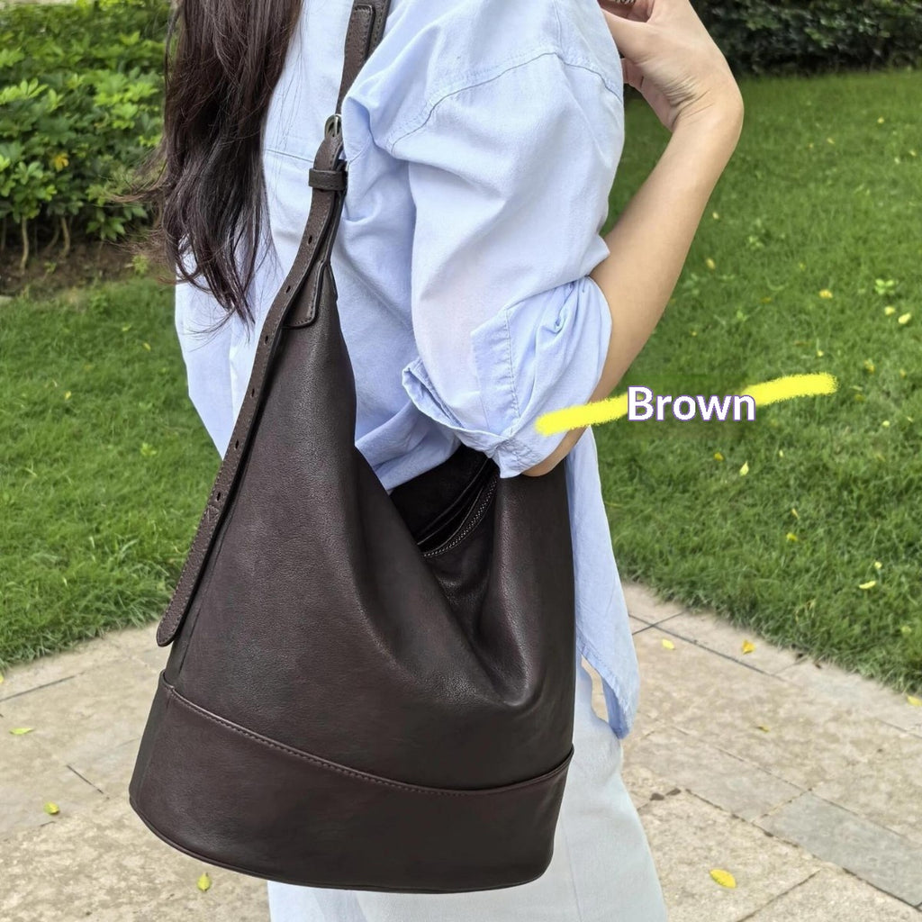 Sheepskin Double main Cuir véritable Sac de navette de grande capacité