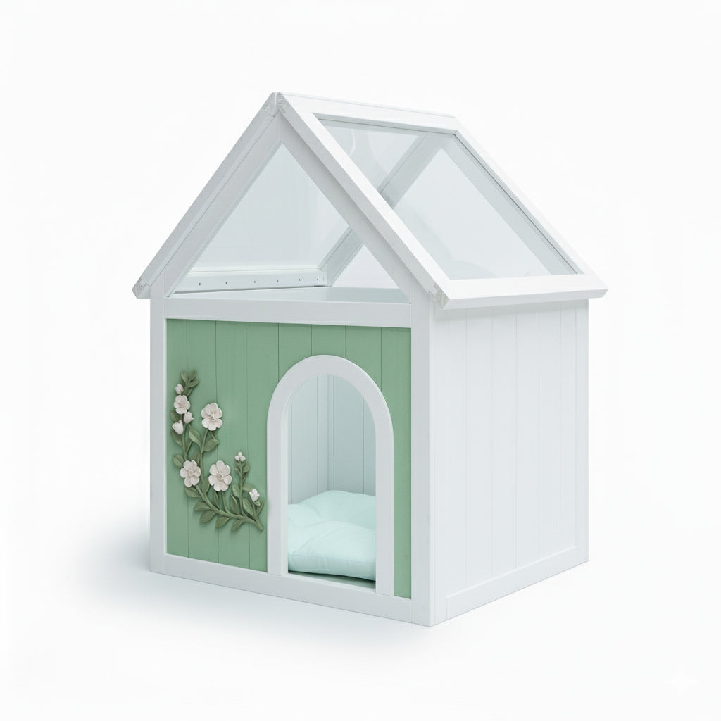SAGE Cèdre certifié FSC Maison de chat intérieure avec toit en acrylique clair – Maison de chat en bois pour S