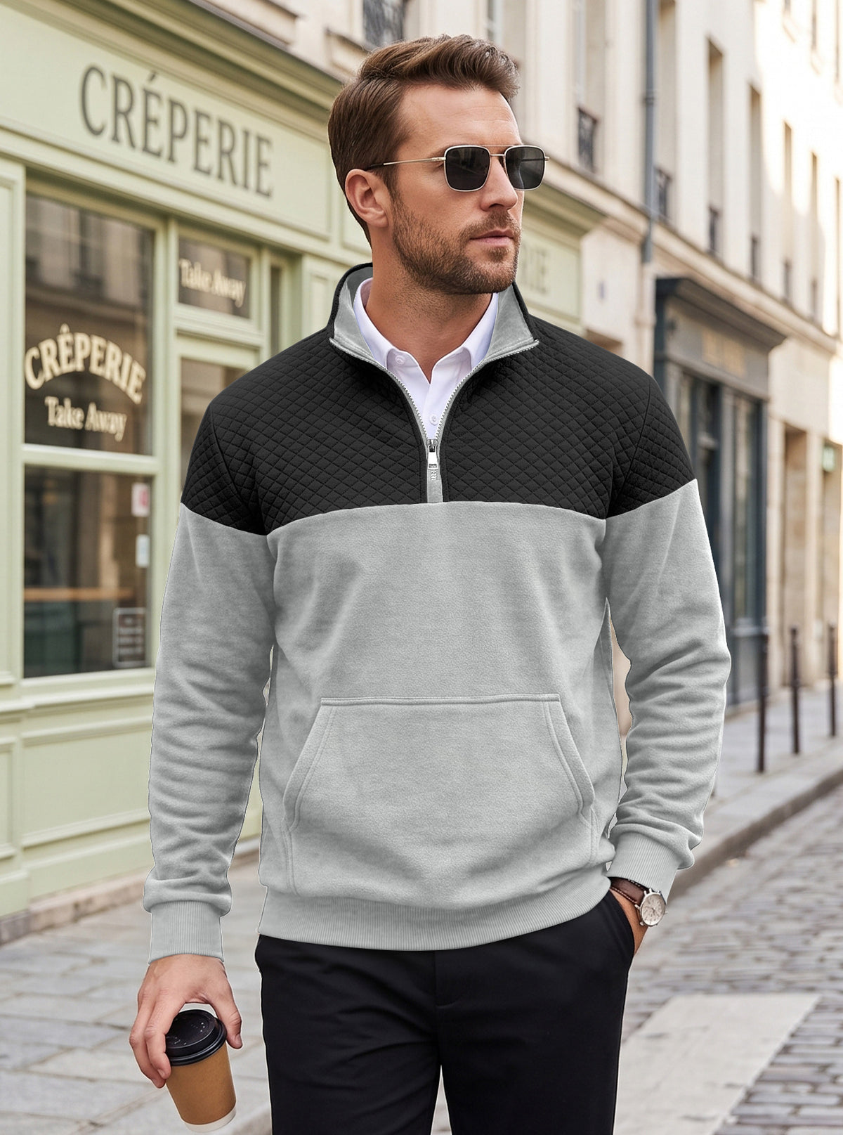 TransfrontiÃ ̈re American Waffle Casual Stand Collar Tipper Pullover Small Square Long S