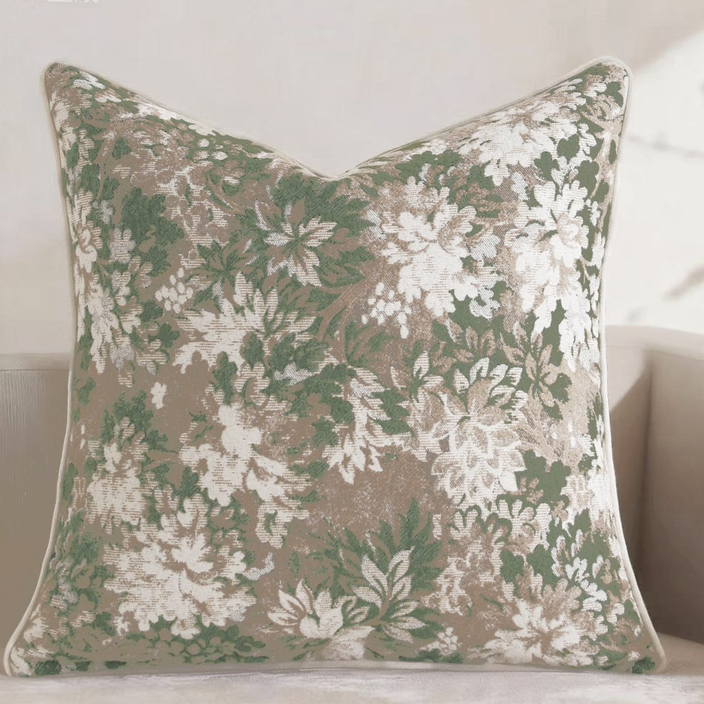 Vieille case d'oreiller en jacquard teinte de fil de couleur florale Chenille
