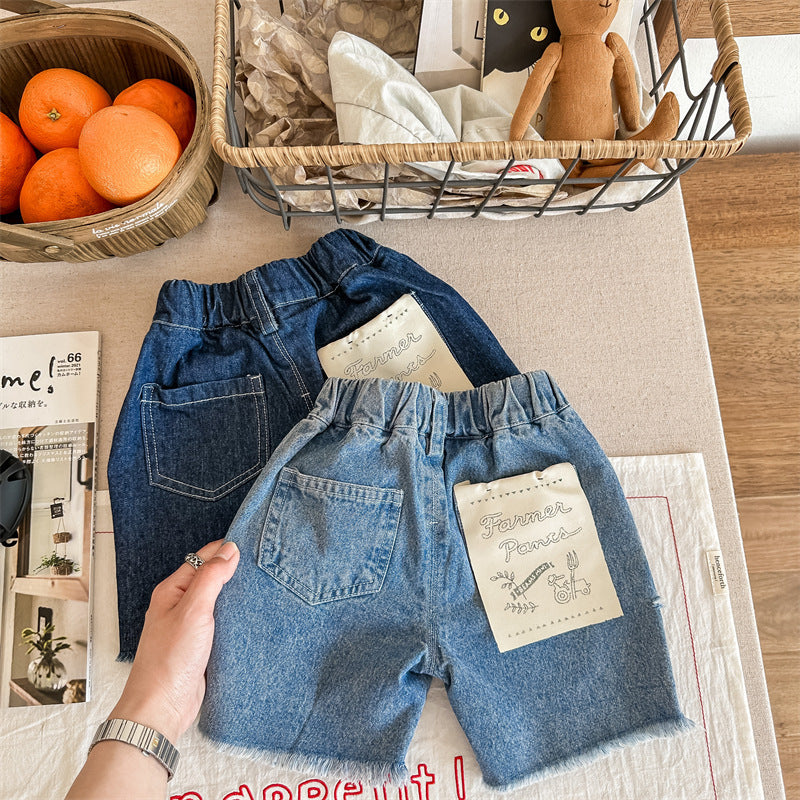 Garçons et filles Patch Raw Edge Denim Short