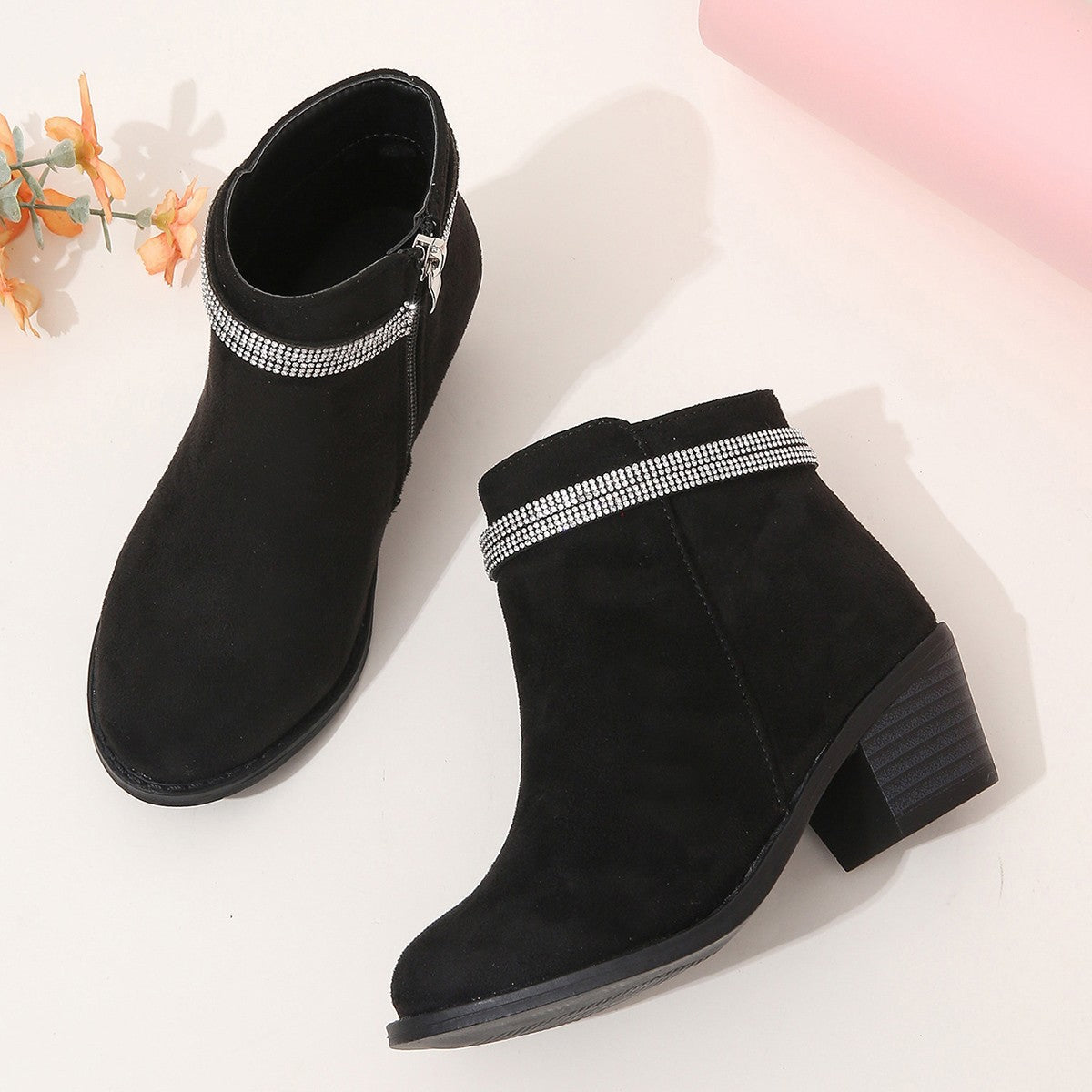 Fashion Filles Double Strap Strass Booties
