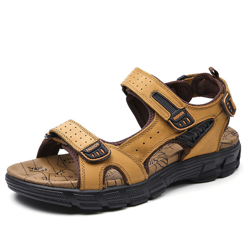 Sandales d'été Homme à gros orteil ouvert Couche de tête Cowhide Homme Beach Shoes Soft-soled