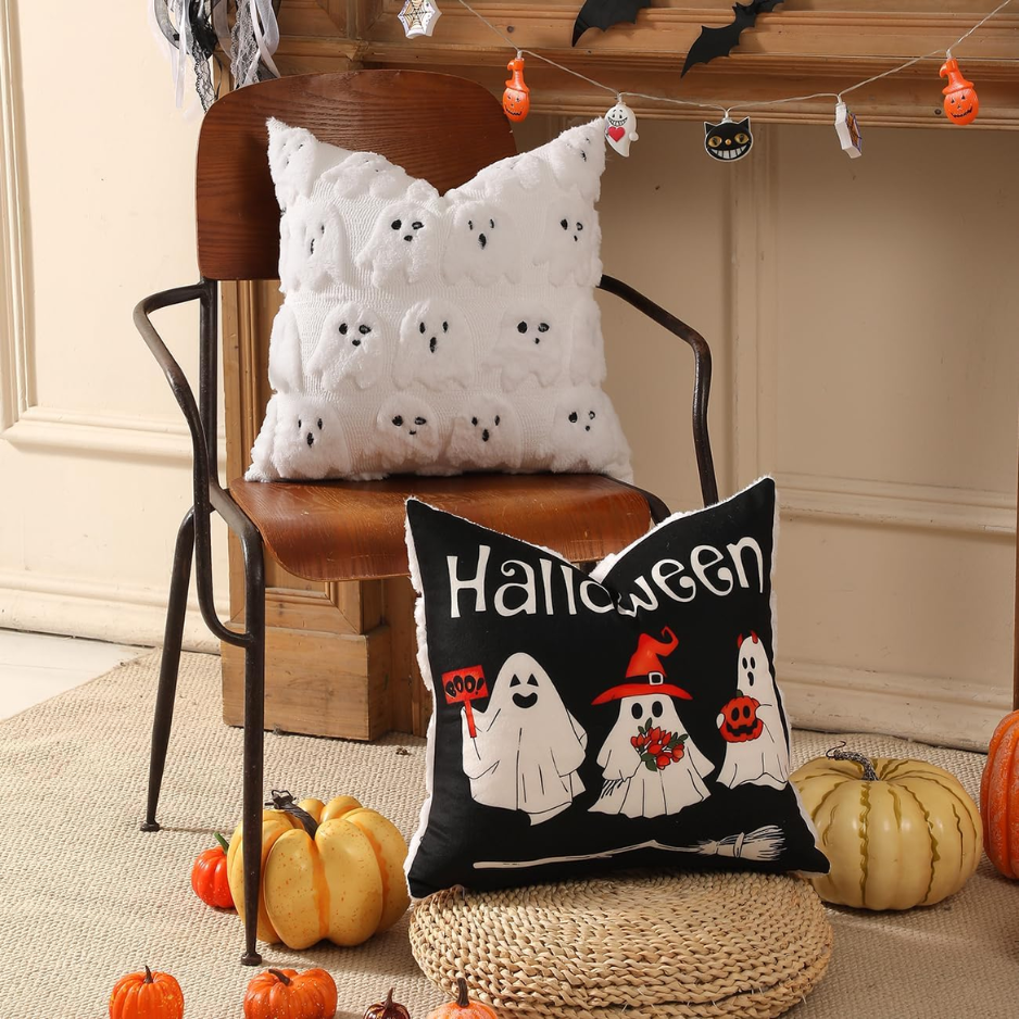 Oreiller d'Halloween couvre 18x18 2Pcs double face mignon Ghost Decor