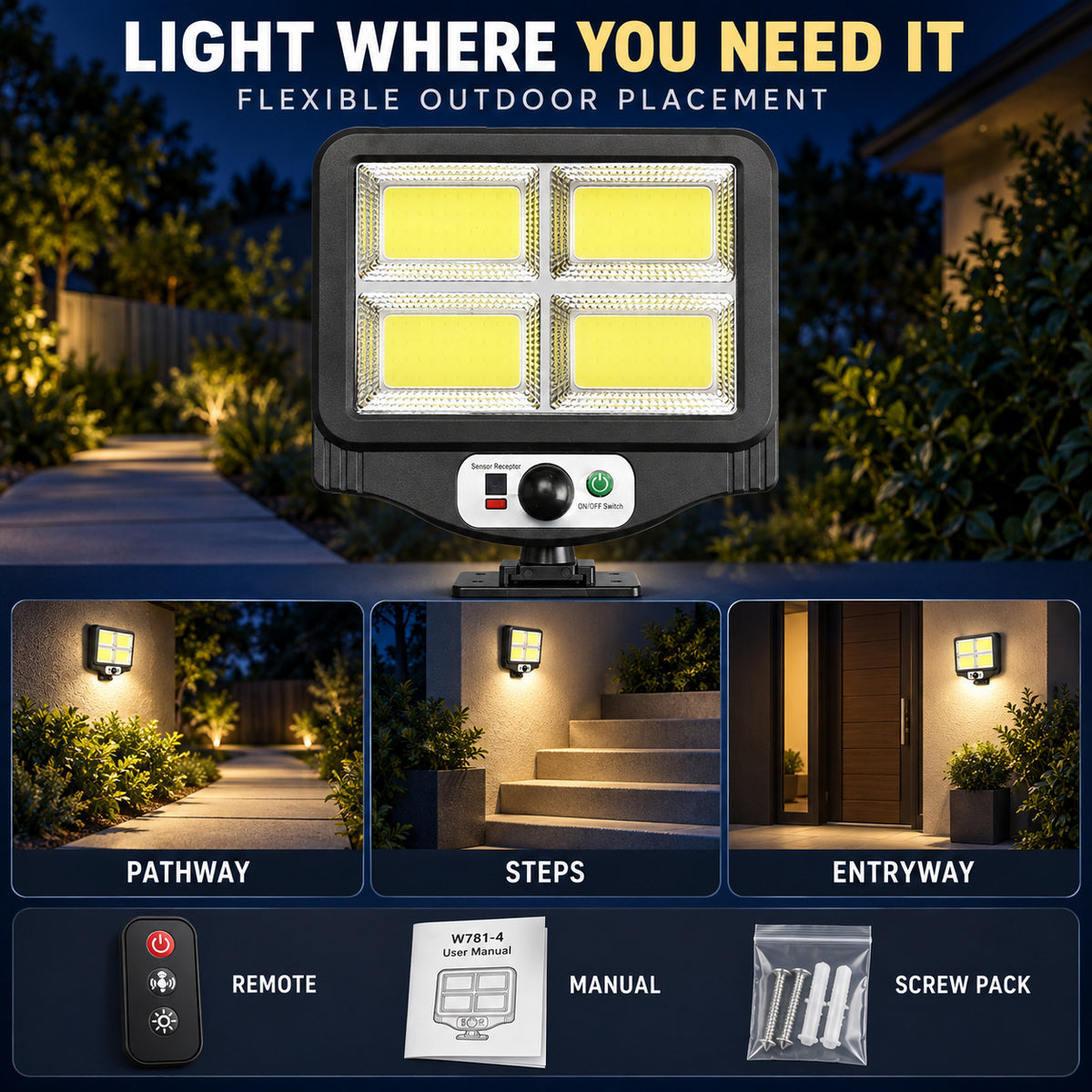 Capteur de mouvement rechargeable solaire COB LED lampe de travail 1500mAh pour auto W781 4 1x