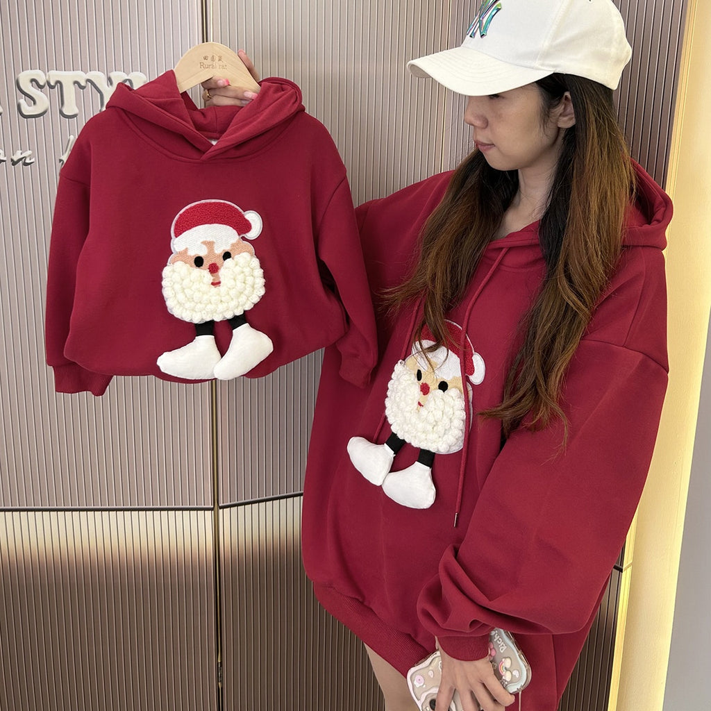 Noel Parent-child Outfits Romper et Hoodie à capuche doublés de polaire