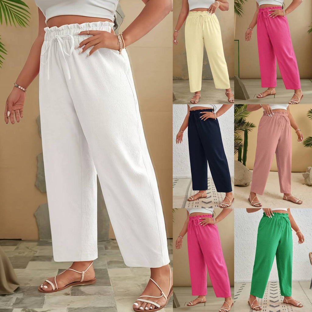 Pantalon en dentelle de taille plus grande, fashionnable, de couleur unie, taille haute Pantalon casual