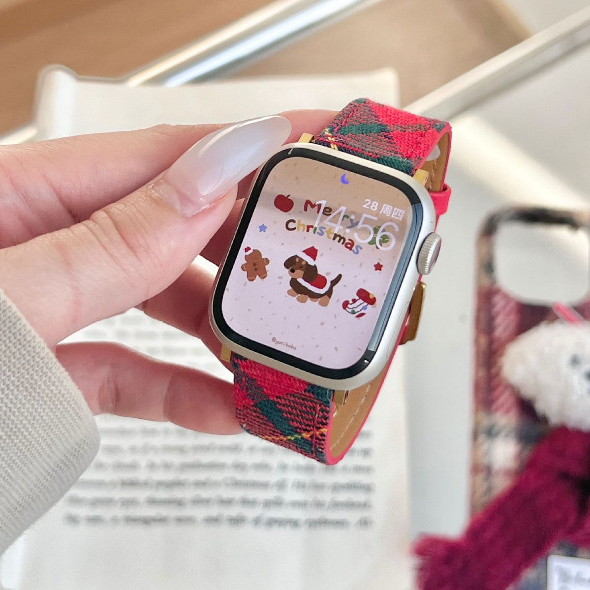 Bracelet de montre en laine et cuir pour Noël