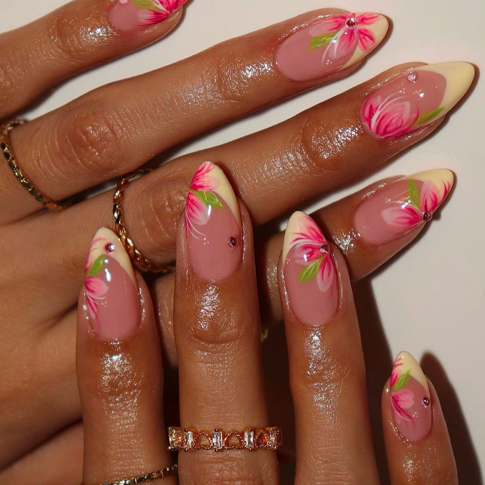 Stickers 24 Pièces en forme d'amandes en forme d'amandes à ongles à fleur en acrylique avec 3D E
