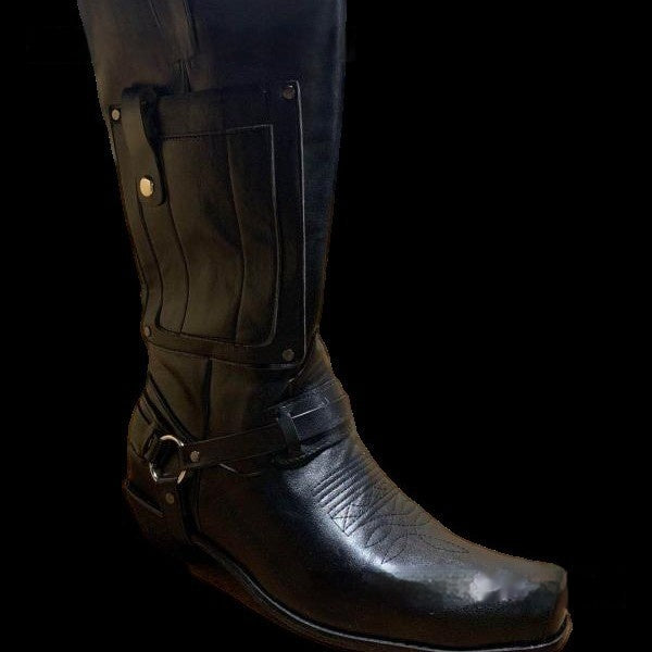 Bottes pour hommes en cuir haute talon de chevalier brodée