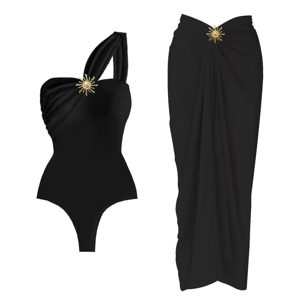 Maillot de bain Bikini One-Piece avec jupe Mesh Set de tournesol