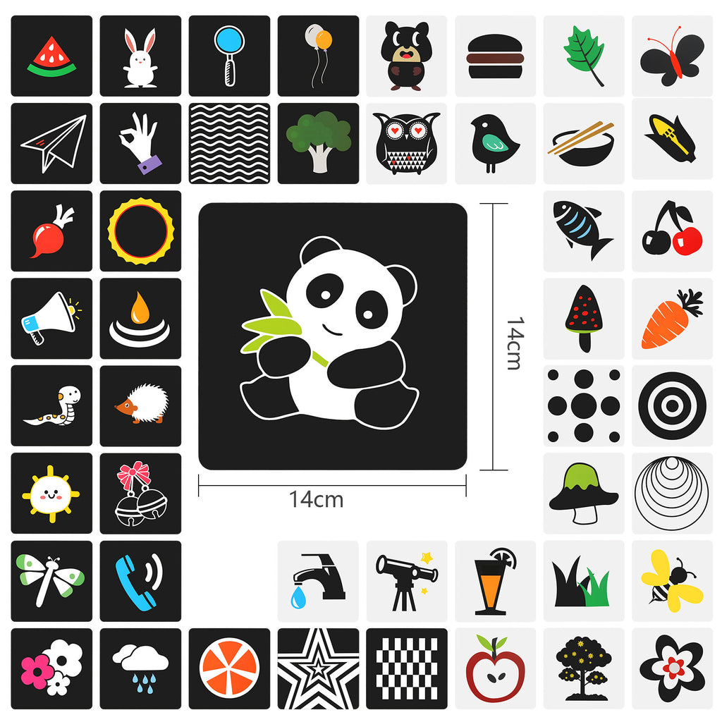 Ensemble 96 pièces de cartes contrastantes en noir et blanc - Ensemble de cartes-éclair à contraste élevé avec des motifs