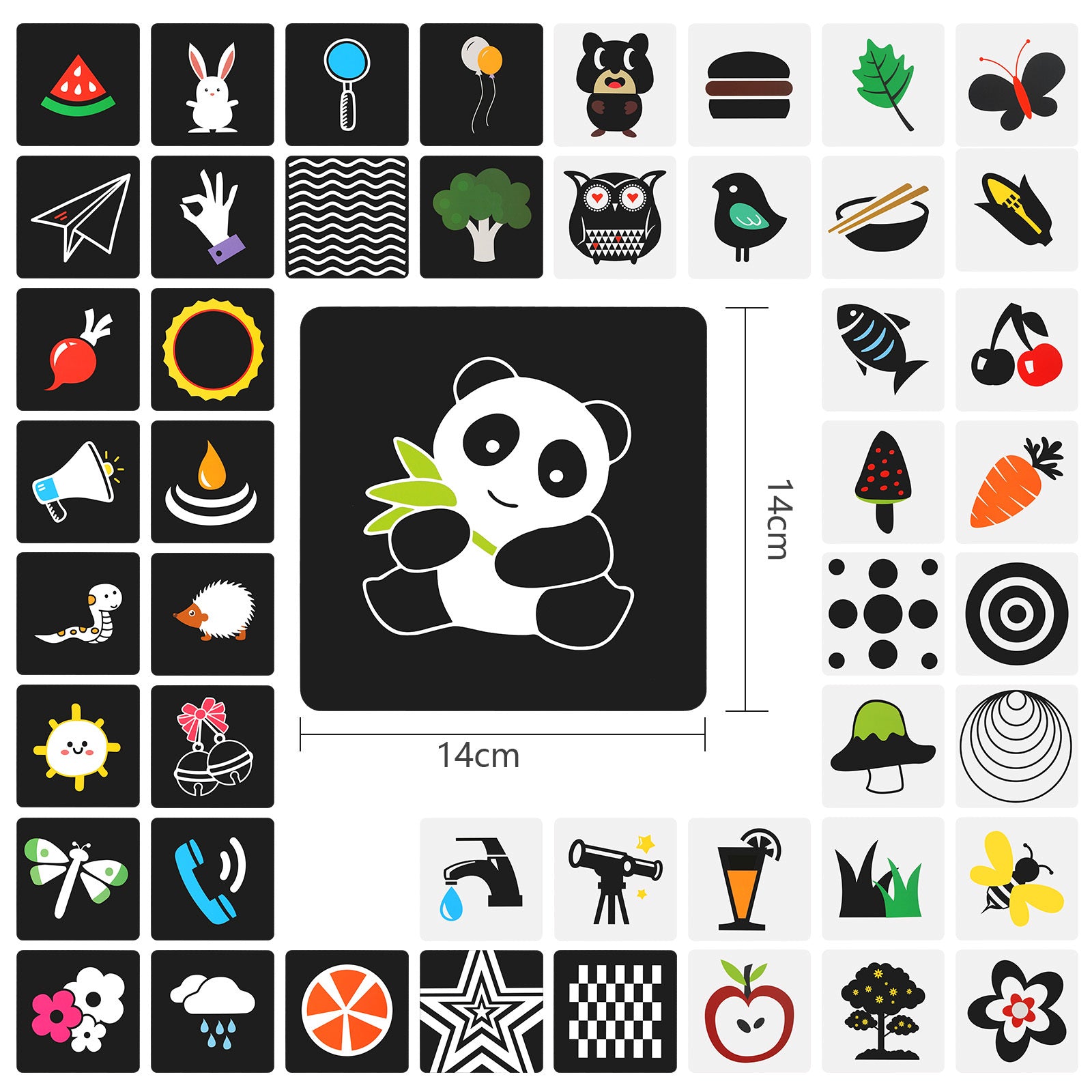 Ensemble 96 pièces de cartes contrastantes en noir et blanc - Ensemble de cartes-éclair à contraste élevé avec des motifs