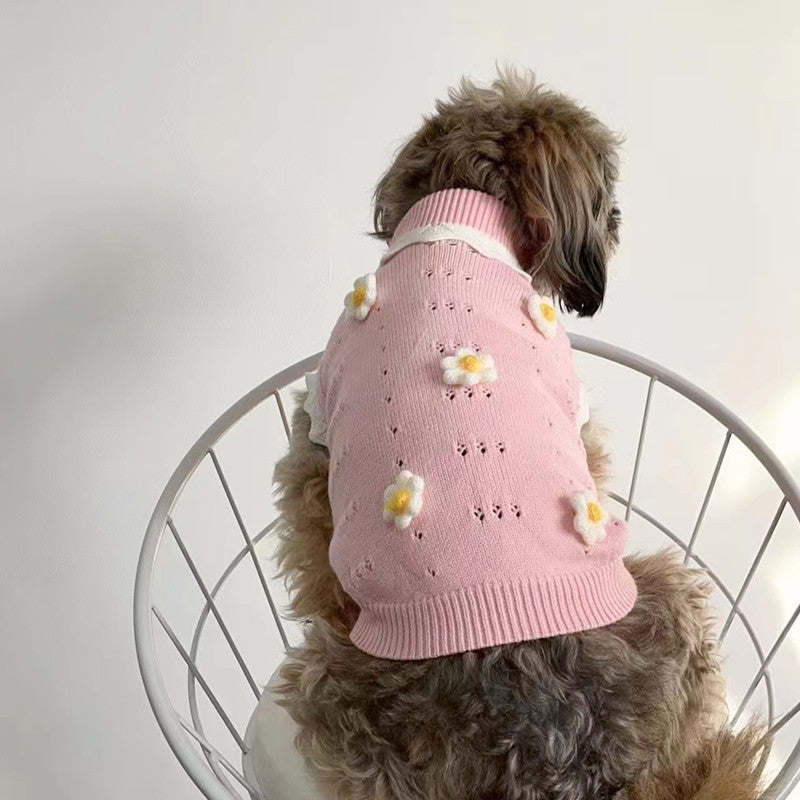 L'automne et l'hiver chaud et confortable Chandail de chien vêtements chat vêtements fleur Blossom
