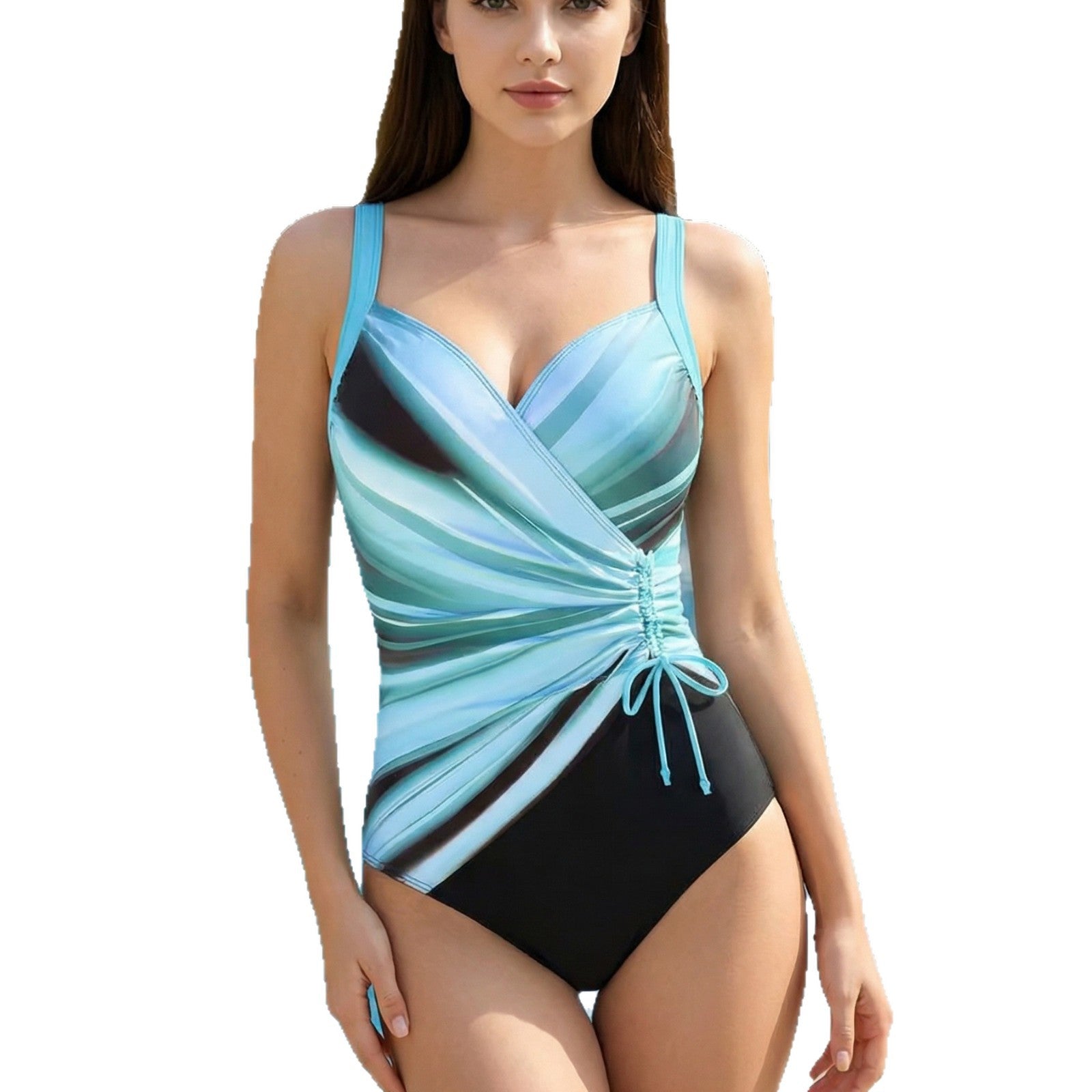Maillot de bain sans dos imprimé rayé pour femme Bikini