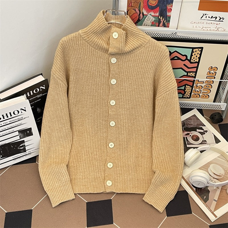 Chandail à col haut pour hommes Style de la haute rue Épaisseur Cardigan à mailles longues