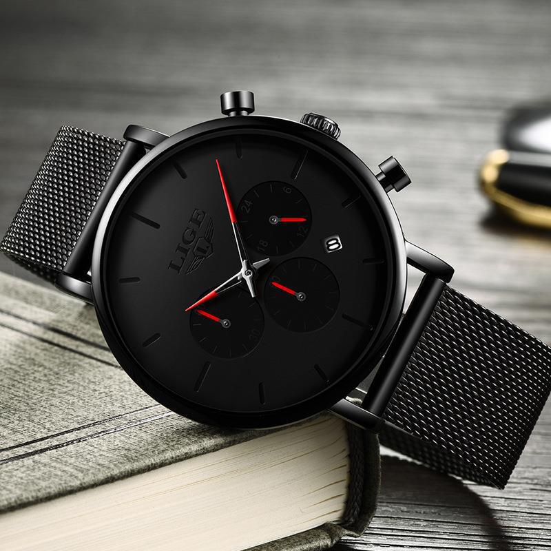 Mens Mesh-Strap Multifonctionnel Montre Quartz résistant à l'eau