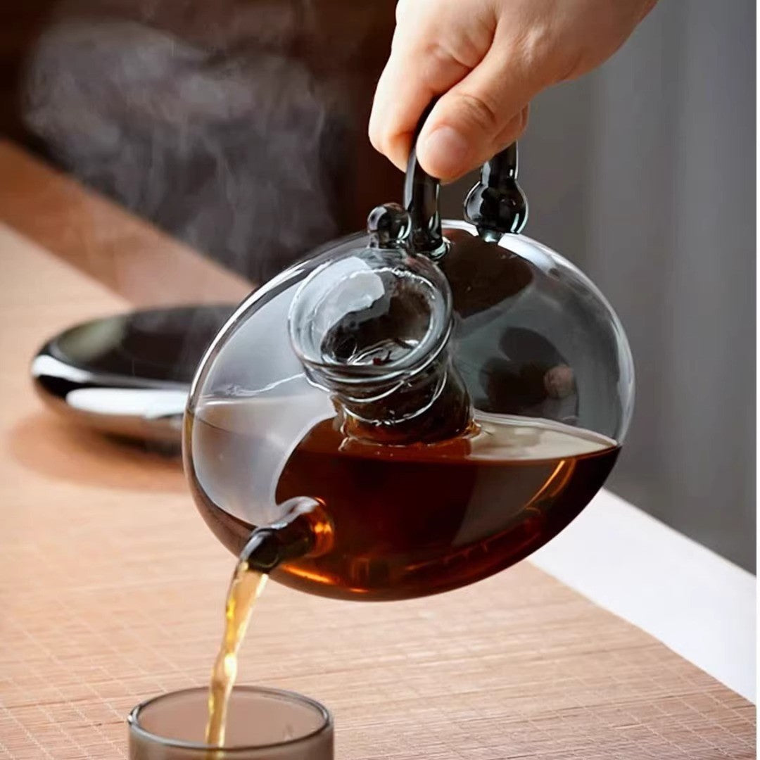 Teapot en verre noir transparent Ensemble de thé en verre résistant à la chaleur