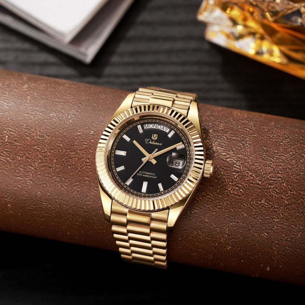 Montre mécanique homme automatique double-calendrier