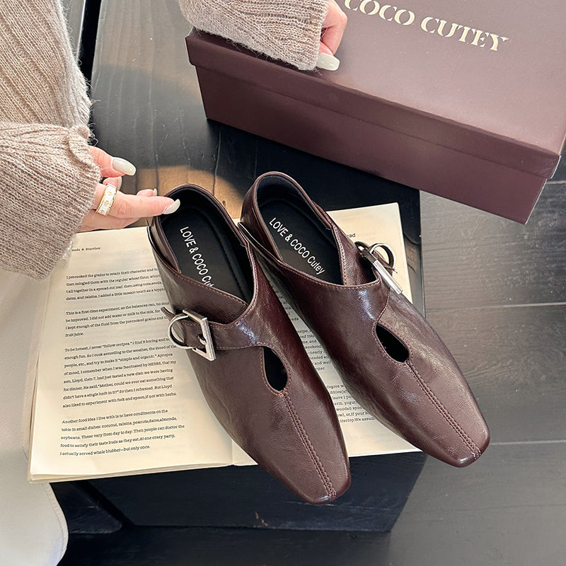 Boucle de ceinture d'orteil carrée de printemps pour femmes Hauteur invisible Augmenter Chaussures de robe de coupe profonde