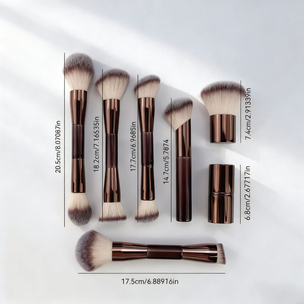 Maquillage double tête 7 pièces avec brosse télescopique sur une base double tête