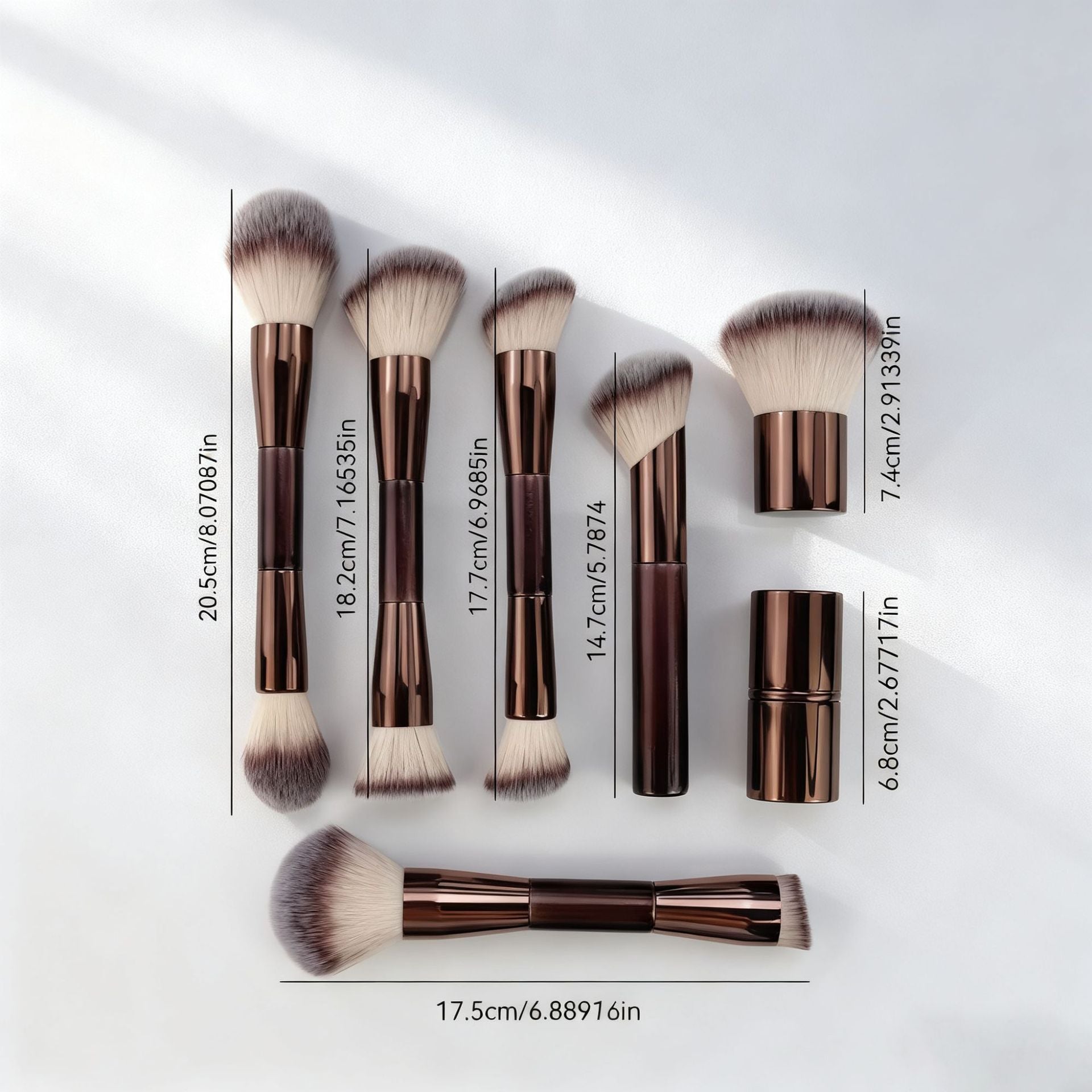 Maquillage double tête 7 pièces avec brosse télescopique sur une base double tête