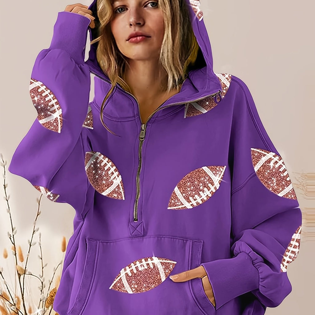 Football impression numérique Hoodie avec manches longues Et une fermeture éclair