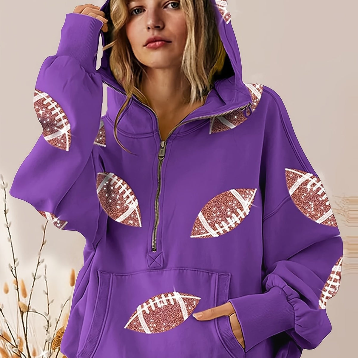 Football impression numérique Hoodie avec manches longues Et une fermeture éclair