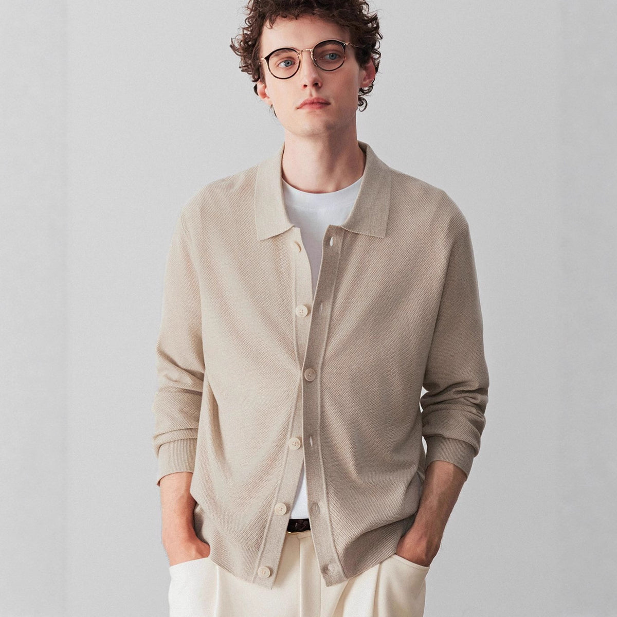 Veste de sweater collaré style argent vieux hommes