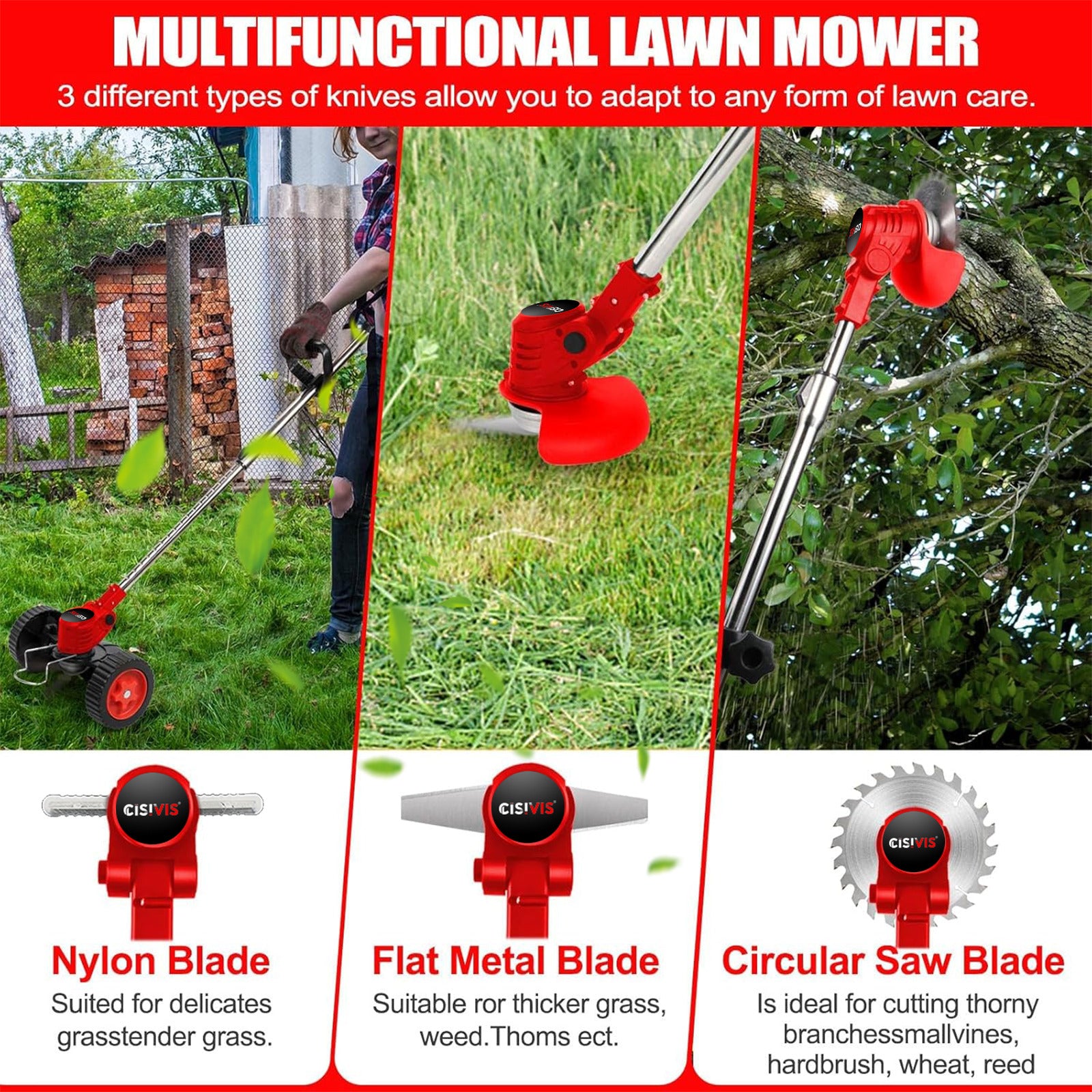 21V sans fil Strimmer Grass Trimmer Tree Cutter Garden Edder Electric 2batteries