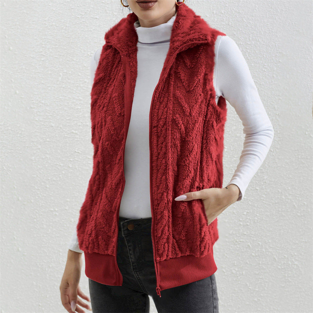 Veste sans manches Jacquard épais pour femmes