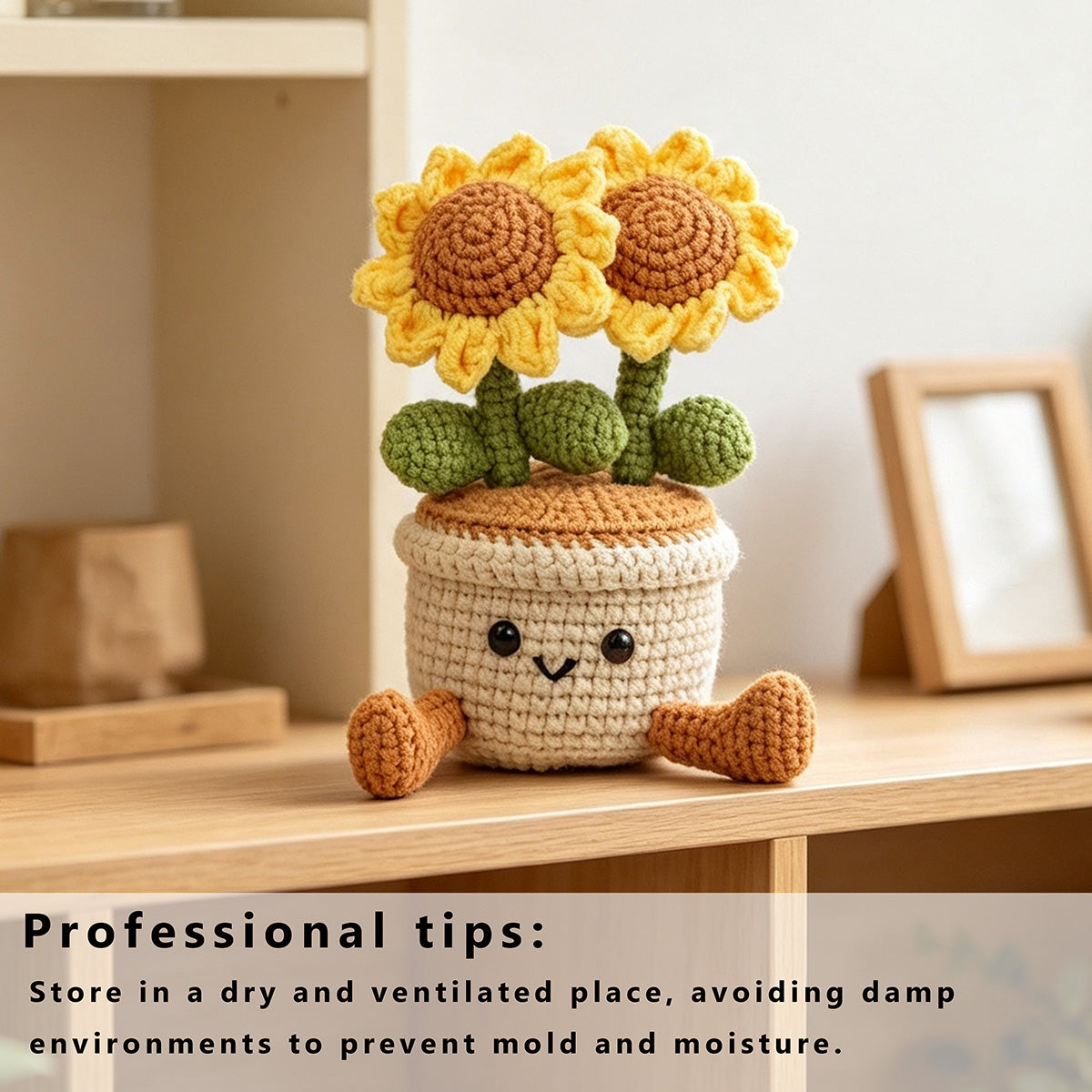 Crochet fait à la main double fleur de soleil Pot ornement doux fil éternelle Crochet Blooms Avec F