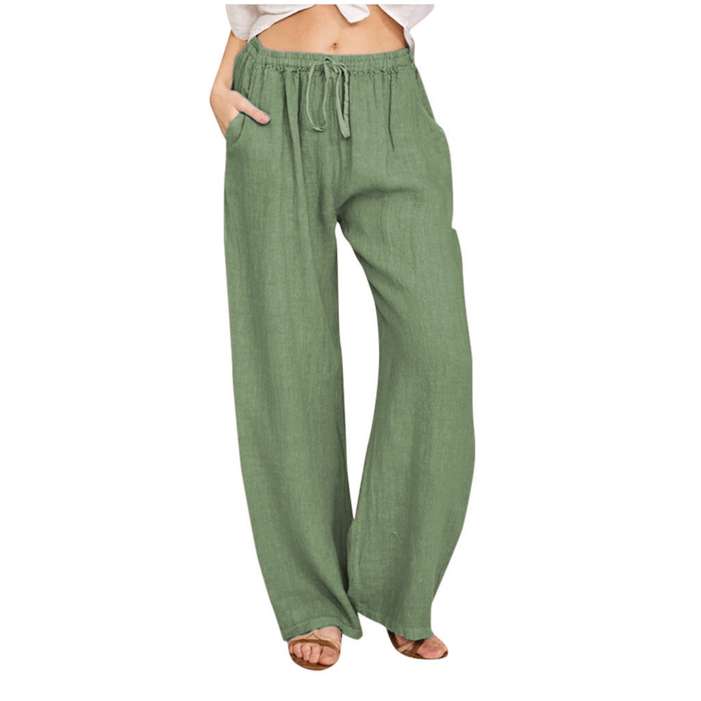 Amazon EBay AliExpress Plus Taille Elastic Waist Femme Long Lin Casual Loose Large Leg Pa